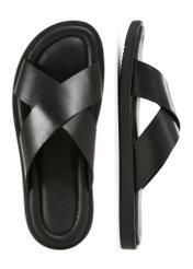 Men's black leather flip-flops BUTYM-0536-99(W26), top view of the product on a white background.