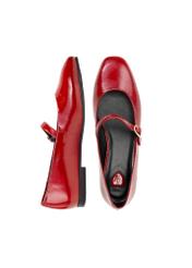 Red leather ballet flats with belt BUTYD-1145-4B(W26), product view from above on white background.