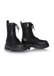 Women's leather ankle boots in combat boot style BUTYD-1004-9I(Z26), diagonal product view on white background.
