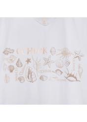 Biały T-shirt ze złotym nadrukiem damski TSHDT-0087-11(W22)-04