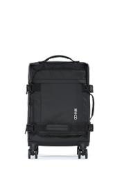 Small suitcase on wheels WALNY-0043-99-19(W25) in black with logo front view on white background.