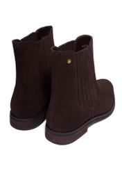 Dark brown suede women's Chelsea boots BUTYD-1279-1I(Z26), product view from the back on a white background.