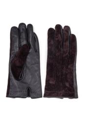 Brown insulated men's leather gloves REKMS-0075-90(Z25) - front and back product view on white background.