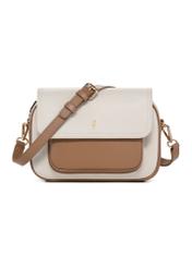Cream leather women's messenger bag TORES-1274-0B(W26) - front product view on white background.