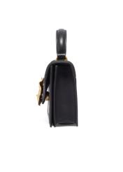 Black small women's handbag with decoration TORES-1393-99(Z26), side view of the product on a white background.