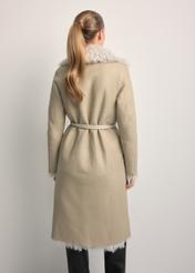 Cream double-sided women's sheepskin coat KOZDS-0091-1394(Z25), back view of the product on the model. Half of the silhouette visible.