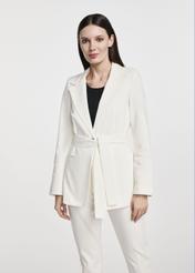 Cream women's blazer with belt ZAKDT-0030-12(W25)-05