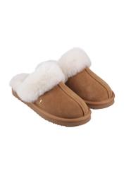Beige slip-on snow boot style slippers BUTYD-1137-82(Z24), diagonal view of the product on a white background.