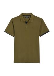 Khaki cotton polo shirt POLMT-0045B-8D(W26), front product view on white background.