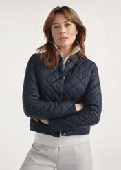 Black women's quilted jacket KURDT-0599-99(Z25), product view on model. Half silhouette visible.