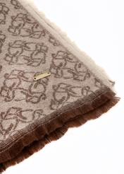 Large brown women's scarf with monogram SZADT-0130A-82(Z25), close-up of the product detail, view on a white background.