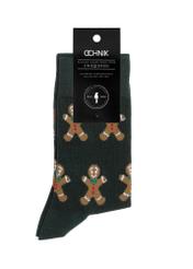 Green men's Christmas socks SKAMT-0158A-8C(Z26), product view with packaging on white background.