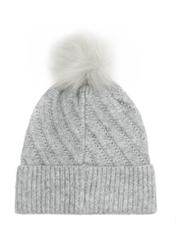Gray women's hat with pompom CZADT-0219-91(Z25), product view from the back on a white background.