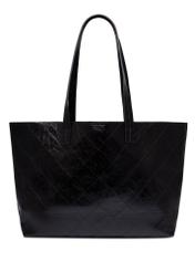 Women's black shopper bag with stitching TOREC-1247-9P(Z26), product view from the back on a white background.