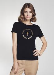 Black Women's T-shirt with applique TSHDT-0071-99(Z22)-01