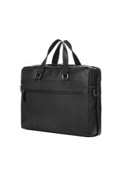 Black leather men's briefcase TORMS-0495-99(W26), diagonal product view on white background.