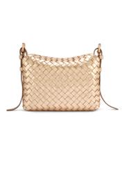 Gold leather braided women's handbag TORES-1292-2X(W26) - product view from the back, on a white background.