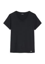 Black women's V-neck T-shirt TSHDT-0118A-99(Z25), front product view on white background.