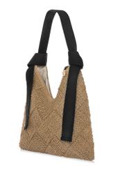 Beige women's handbag made of natural fiber TOREC-1039-1E(W26) - diagonal product view, on a white background.