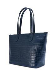 Women's navy blue leather shopper bag TORES-0939F-7D(W26) - diagonal product view, on a white background.