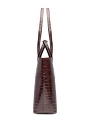 Large brown leather croco women's handbag TORES-1232-1H(W26), side product view on white background.