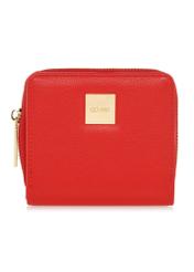 Small red women's wallet with logo POREC-0366-4A(W26), front product view on white background.