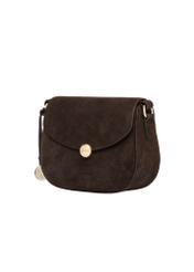 Brown suede small women's handbag TORES-1405-1I(Z26). Side view, diagonal, on a white background.