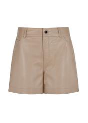 Leather beige women's shorts SPODS-0035-1381(W24)-04