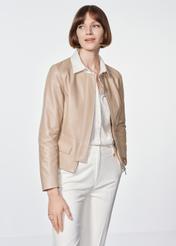 Beige leather waisted jacket for women KURDS-0483-3333(W24)-01