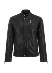 Men's leather jacket with stand-up collar KURMS-0293-1311(W23)-05