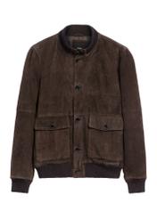 Brown men's suede jacket KURMS-0425-1L(Z26), front product view on white background.