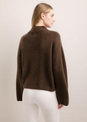 Dark brown oversized women's sweater SWEDT-0270-1I(Z26), product view from the back on the model. Half of the silhouette visible.