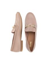 Women's leather moccasins in dirty pink color BUTYD-0916A-5D(W26), product view from above on a white background.