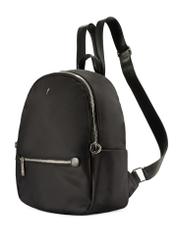 Black medium women's backpack with a waist bag TOREN-0327-99(Z25), diagonal product view without a waist bag on a white background.