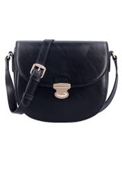 Small semi-circular black women's messenger bag TOREC-1390-99(Z26), front product view on white background.