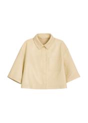 Short light yellow women's leather shirt KOSDS-0005-2A(W26) - front product view, on white background.