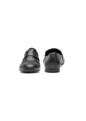 Women's leather black moccasins BUTYD-1074A-99(W26), front and back product view on white background.