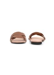 Women's brown leather flip-flops BUTYD-1159-24(W25), front and back view of the product on a white background.