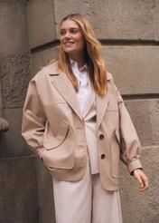 Beige oversize women's leather jacket KURDS-0577-1B(W26)