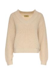 Women's beige V-neck sweater SWEDT-0162-82(Z24)-04