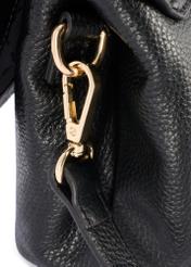 Women's leather handbag in black color TORES-1220-9I(W26) - close-up of detail, on white background.
