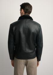 Men's sheepskin coat KOZMS-0001-1161(Z25), back view of the product on the model. Half of the silhouette visible.