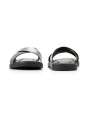 Men's black leather flip-flops BUTYM-0536-99(W26), front and back product view on white background.