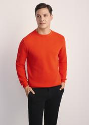 Orange men's sweater SWEMT-0181-30(Z25), front product view on the model. Half of the silhouette visible.