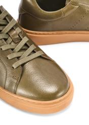 Men's khaki leather sneakers BUTYM-0486-8D(W26), close-up of the product detail on a white background.