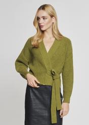 Women's khaki knotted sweater SWEDT-0147-55(Z21)-01