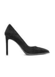 Women's black suede high heels BUTYD-1217-99(Z25), side view of the product on a white background.