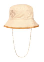 Beige women's hat with chain KAPDT-0044-25(W25), diagonal view of the product on a white background.