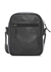 Black small leather men's bag TORMS-0498-99(W26) - product view from the back, on a white background.