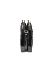 Black patent leather women's messenger bag TOREC-0205F-97(Z25), side view of the product on a white background.